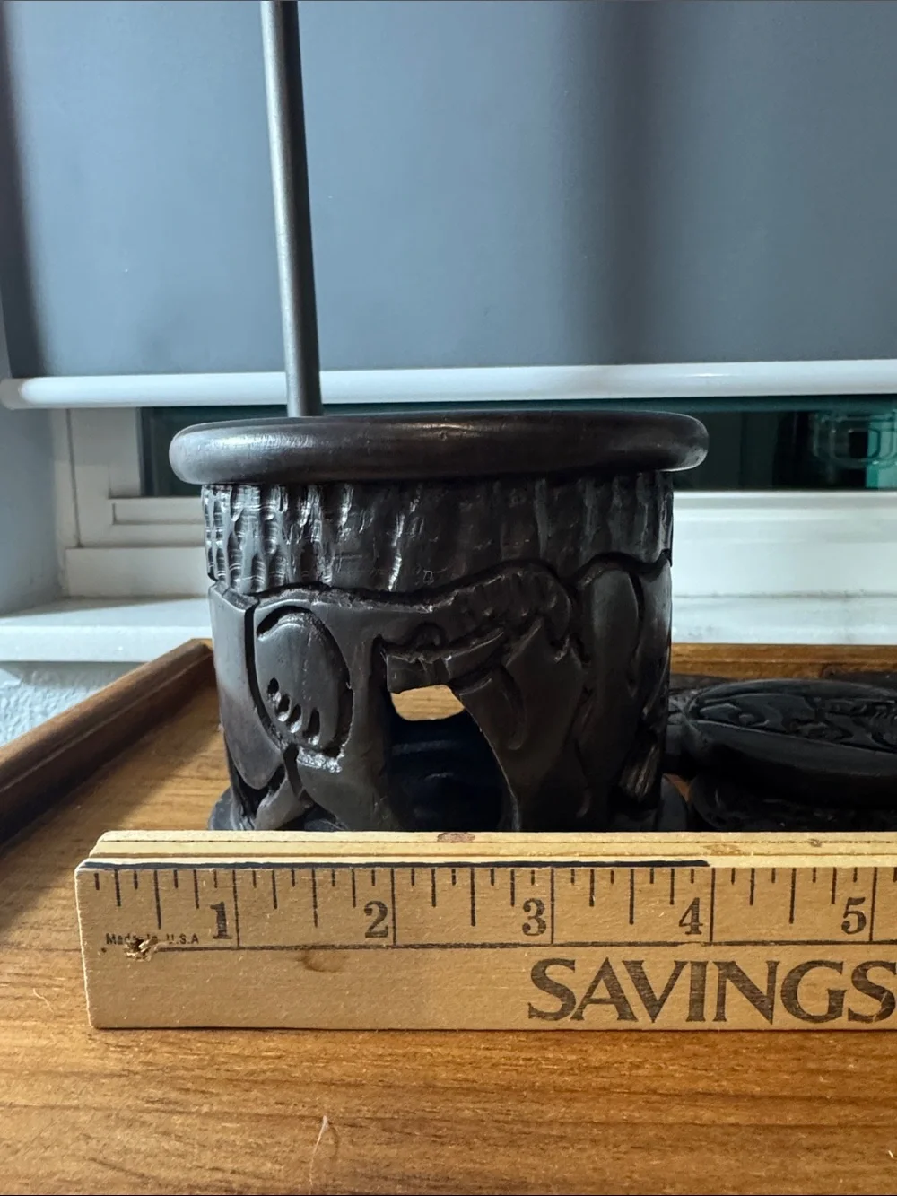 Carved Ebony Wooden Coasters with Intricate Safari Motifs